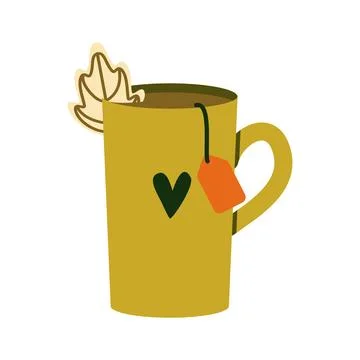 Green Autumn Tea Mug Vector Illustration Flat Geometric Cozy Fall Cup Stock Illustration