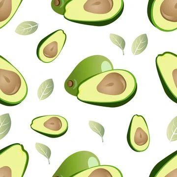 Green avacado seamless pattern. Vector illustration isolated on white background Stock Illustration