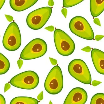 Green avocado flat vegetable seamless pattern Stock Illustration