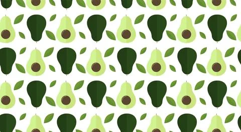 Green avocado with leaves seamless pattern. Flat design illustration 스톡 일러스트