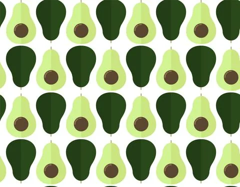 Green avocado seamless pattern. Flat design illustration. 스톡 일러스트