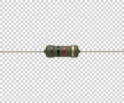 Green axial resistor with color coded bands isolated on transparent backgro.. Foto stock