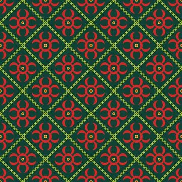 Green aztec red floral pattern   Stock Illustration