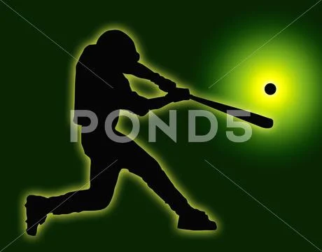Green back baseball batter hitting ball Stock Illustration
