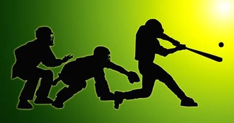 Green back home base catcher batter and umpire Stock Illustration