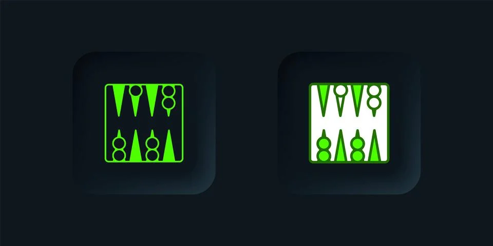 Green Backgammon board icon isolated on black background. Black square butt.. Illustrazione stock