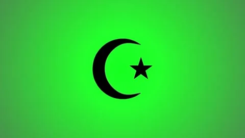 Green background with animated crescent moon and star symbol motion graphic Vídeos de archivo 346491232