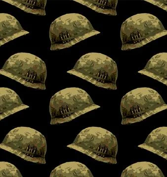 Green background army helmet pattern Stock Illustration