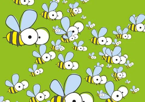 Green Background With Bees. Green Background With Bees. Vector Illustratio... Stock Photos
