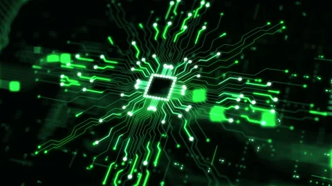 Green background with big data CPU processing futuristic circuit board Stock-Footage 149869632