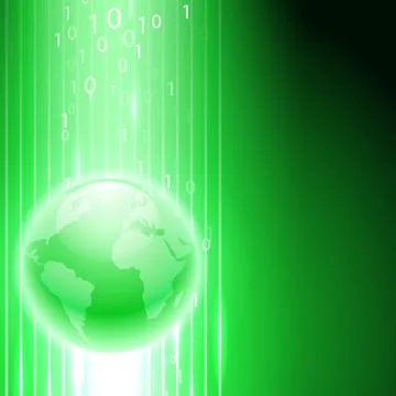 Green background with binary code to the globe. Illustration