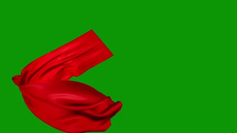 Green background border black screen red arrow cloth scarf ribbon waving flag Video stock 314066896