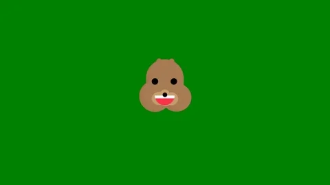 Green background border brown dog ' s face bear red heart its mouth cartoon Stock Footage 314067478