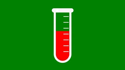 Green background border the letter f thermometer test tube filled red liquid Video stock 314067199