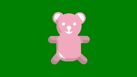 Green background border pink finger teddy bear ball green screen animated Stock Footage 314067717