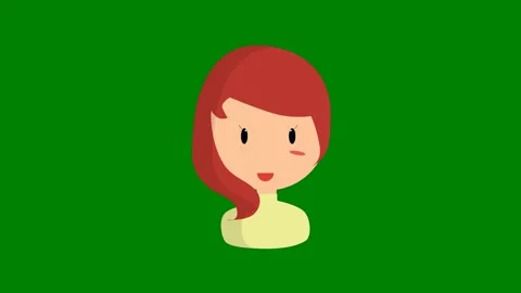 Green background border screen cartoon character woman red hair green screen Stock Footage 314066975