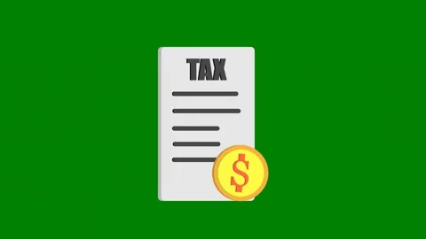 Green background coin top words tax gold calculaer document paper white box Stock Footage 314063852