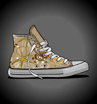 Green background cream color pattern sneakers Stock Illustration