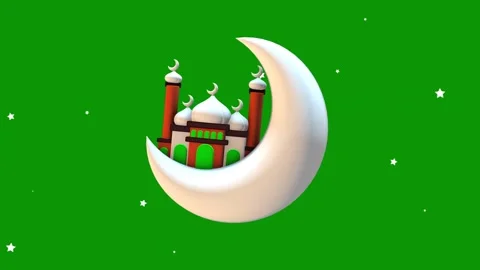 Green background crescent mosque screen green screen animated chromakey Stock Footage 314067846