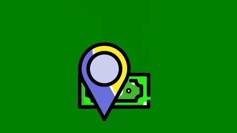 Green background dollar compass magni map pin top coin phone green screen Video stock 314067253