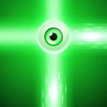 Green background with eye and binary code. イラスト素材