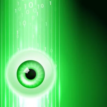 Green background with eye and binary code. Stock Illustration