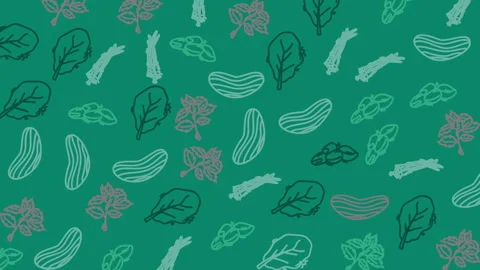 Green background features leafy vegetables and cucumbers 動画素材 333523341