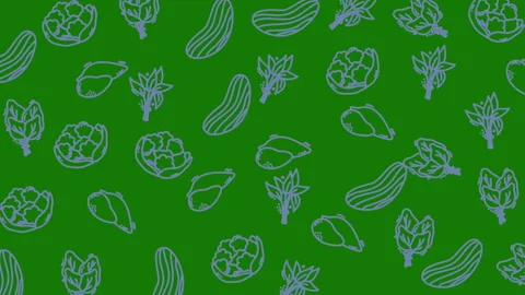 Green background filled with vegetable sketches. Perfect for cooking blogs, heal Stock Footage 324507097