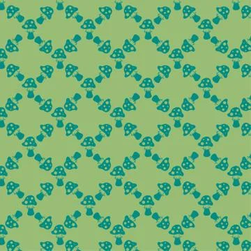 Green background with fly agarics for your design. Stock Illustration