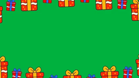 Green background with gift box borders at the top and bottom that move repeatedl Stock Footage 323144563