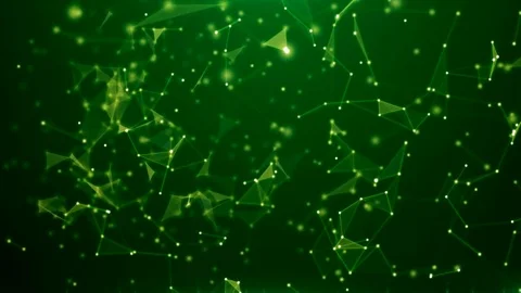Green background, glowing triangles and particles, full screen Video stock 80709425