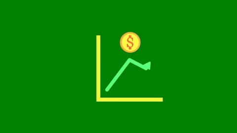 Green background gold coin middle screen dollar symbol yellow arrow letter l is Stock Footage 314063676