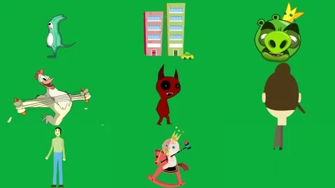 Green background image dog running apartment building angry bird crown. Stock Footage 310562722