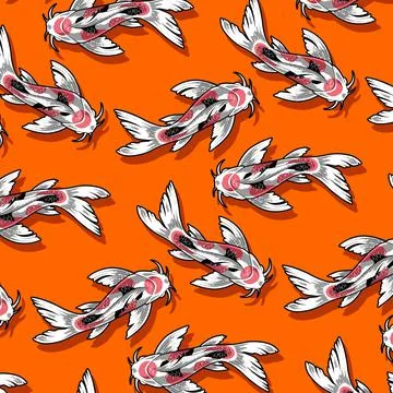 Green background koi fish pattern Stock Illustration