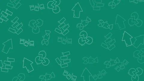 Green background with light figures, arrows, and chart symbols. Suitable for fin Stock Footage 323595198