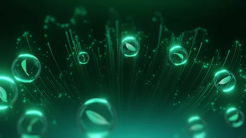 A green background with many bubbles and leaves Stock Footage 287471122