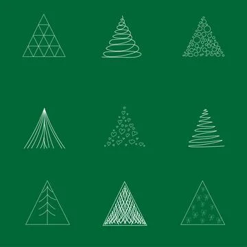 On a green background, the outlines of white triangular Christmas trees. The Illustrazione stock