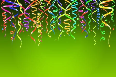 Green background party invite with copy space. Confetti colorful Stock Illustration