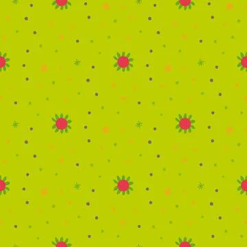 A green background with a pattern of flowers and stars Stock Illustration