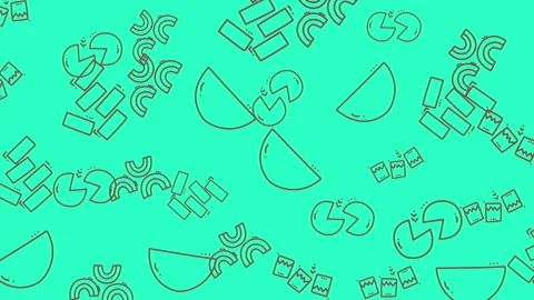 Green background pattern with pacman icons and geometric shapes. Ideal for gamin Stock-Footage 334839468