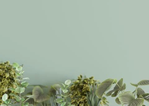 Green background with plants and empty space for text. Bottom border with copy Illustrazione stock