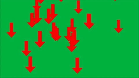 Green Background with Red Downward Arrows Illustration. Illustrazione stock