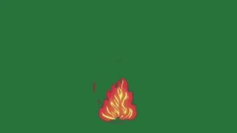 A green background with red flame on it and fire screen in the middle of field Video stock 335682607