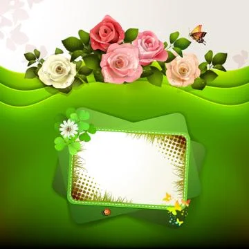 Green background with roses Stock Illustration