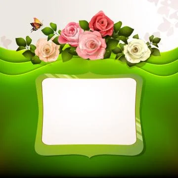 Green background with roses Illustrazione stock