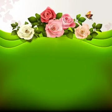 Green background with roses Illustrazione stock