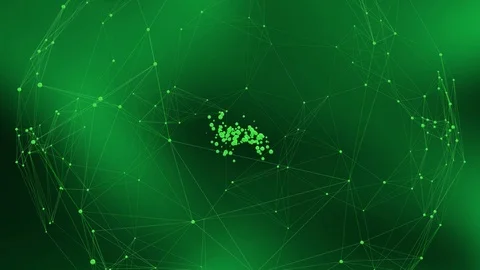 Green background with rotating plexus and particle birth Stock Footage 103856539