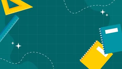 A green background with a ruler, a triangle, and a book Stock Illustration