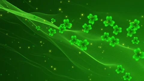 Green background with shamrocks and glowing particles Stock Footage 86222547