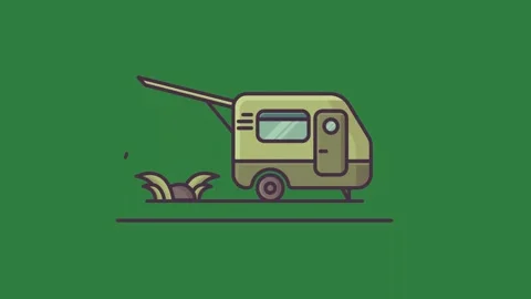 A green background with small camper and shovel trailer green screen Video stock 335697291